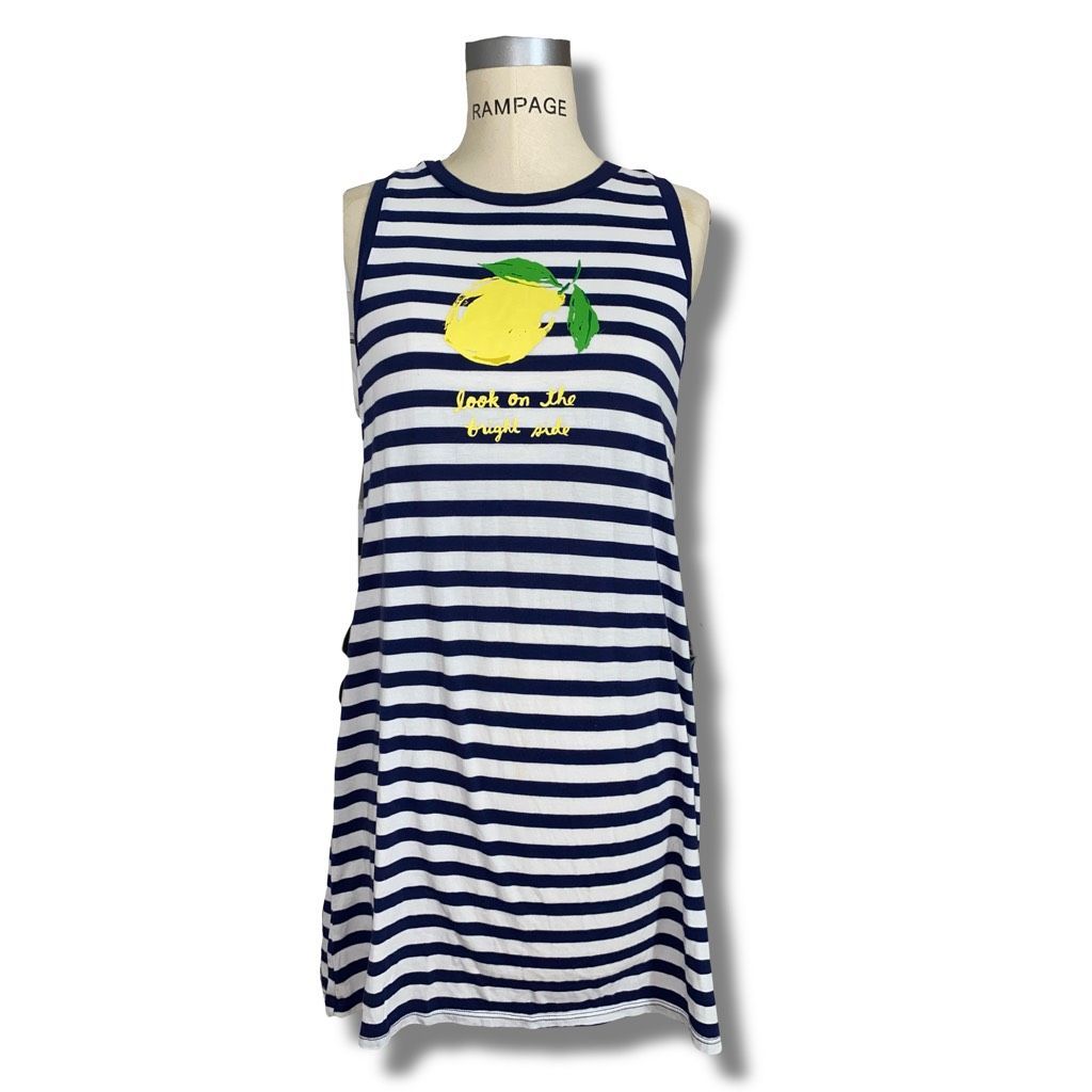 Kate Spade Women’s Navy Blue White Striped Lemon Print T Shirt Dress Sz Small